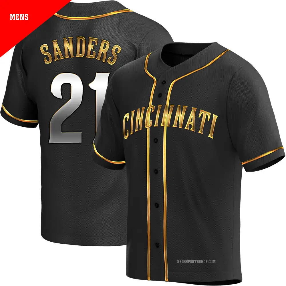 Men's ＃21 Deion Sanders Cincinnati Reds Gold Replica Black en Alternate  Jersey