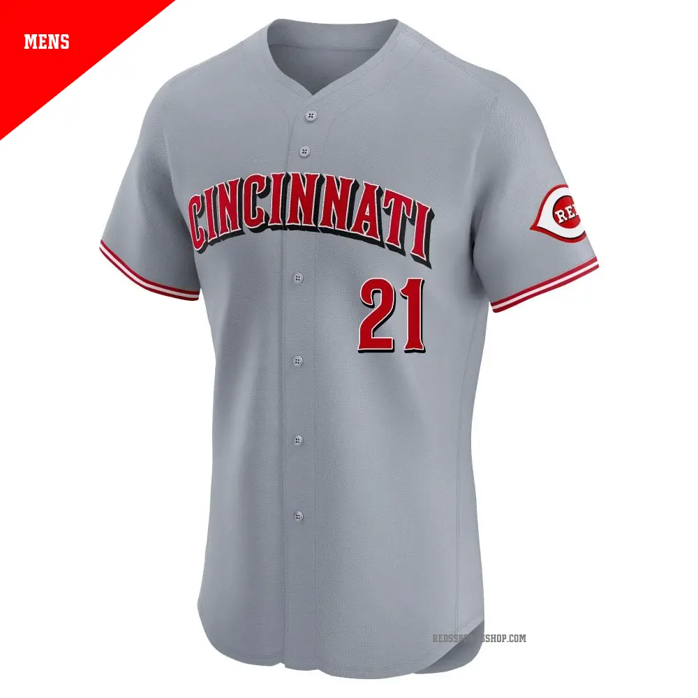 Men's ＃21 Deion Sanders Cincinnati Reds Gray Elite Road Jersey