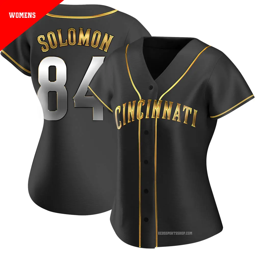 Women's ＃84 Jared Solomon Cincinnati Reds Gold Replica Black en Alternate Jersey